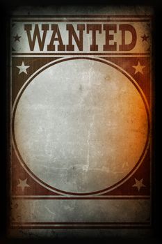 Wanted poster printed on a grunge wall background texture