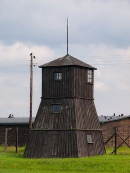 Wooden watch tower in concentration camp Majdanek (Poland)