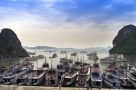 Dong Thien Cung Cave Pier. View to Ha Long City, Vietnam. EDITORIAL