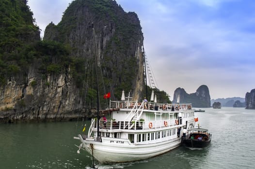 Ship and Rocks in Ha Long Bay, Vietnam. EDITORIAL