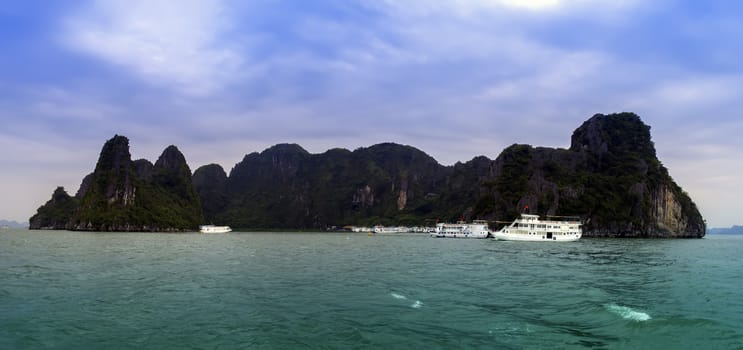 Dong Thien Cung Cave Island Panorama in Ha Long Bay, Vietnam.