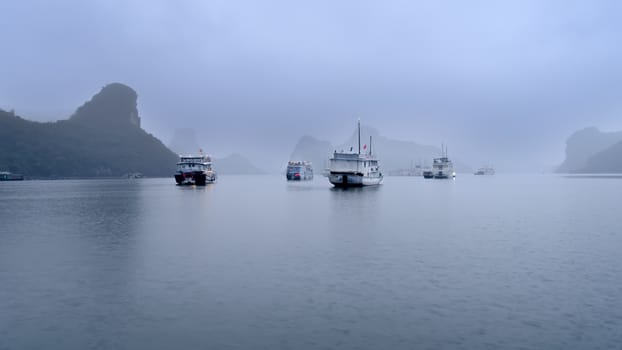 Night Mooring in Ha Long Bay, Vietnam.