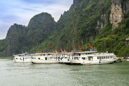 Pier in Dong Thien Cung Cave Island.  Ha Long Bay, Vietnam