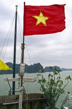 Red Flag in Ha Long Bay, Vietnam.