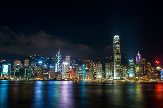 the view of city and light at night in Hongkong