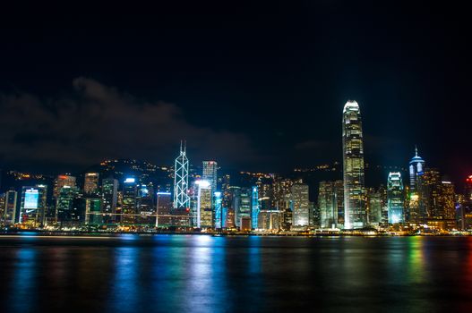 the view of city and light at night in Hongkong