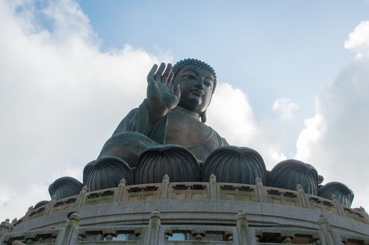 Ngong Ping Plateau, Hong Kong-July 4th,2014: Giant buddha on Lantau Island, a large bronze statue