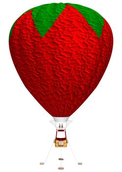 3D digital render of a colorful hot air balloon in a form of a red strawberry isolated on white background