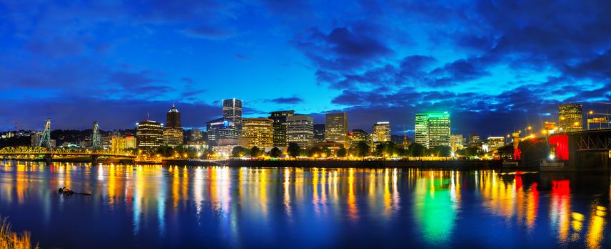 Downtown Portland, Oregon cityscape at the night time