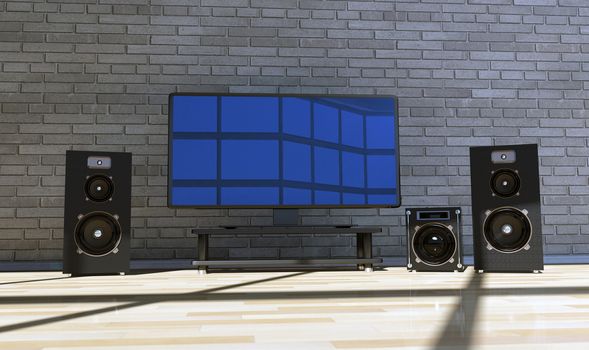illustration, modern black television set in the room