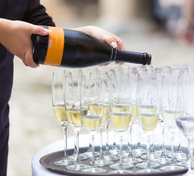 Background pattern of empty christal glasses. Banquet event.