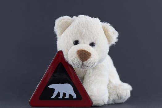 Polar Bear with Warning Sign, endangered animal