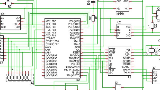 Part of Circuit Diagram in Color, showing a microcontroller and other parts