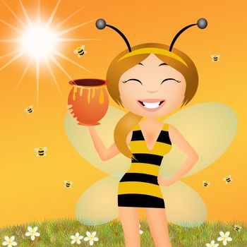 illustration of girl with honey