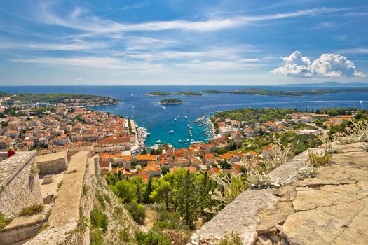 Town of Hvar and Paklinski islands aerial view in Dalmatia, Croatia