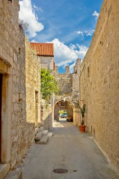 Old stone narrow street of Hvar, Dalmatia, Croatia