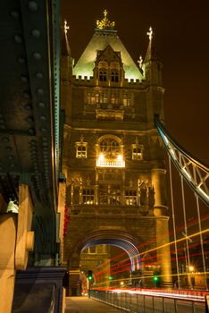 Night view on London famous landmark Tower Bridge on river Thames