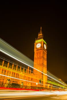 NIght view on London most famous landmark Big Ben and Parliament House on river Thames