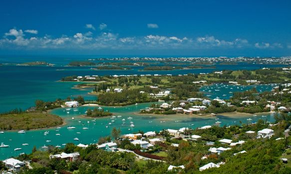 An aerial view of the Bermuda Great Sound