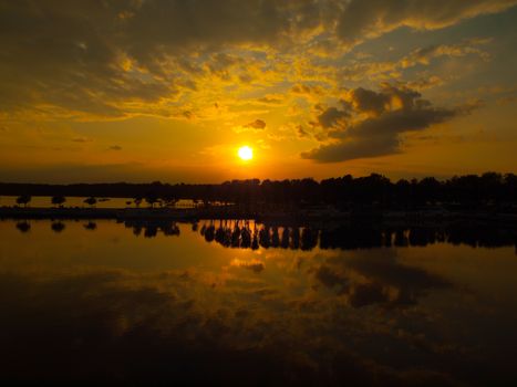 Red sunset above Masurian lake Niegocin (Gizycko, Poland)