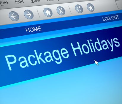 Illustration depicting a computer screen capture with a Package holiday concept.