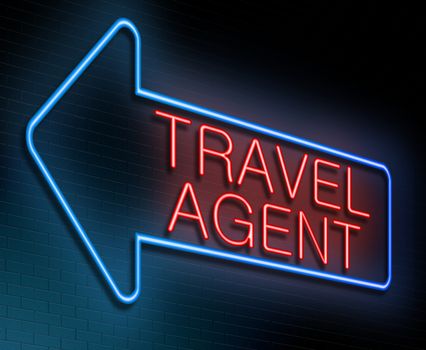 Illustration depicting an illuminated neon sign with a Travel agent concept.