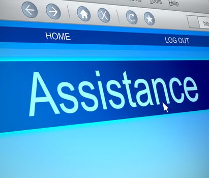 Illustration depicting a computer screen capture with an assistance concept.