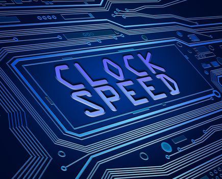 Abstract style illustration depicting printed circuit board components with a clock speed concept.
