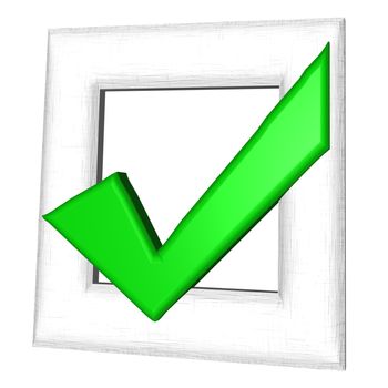 Glossy green Check mark on white background