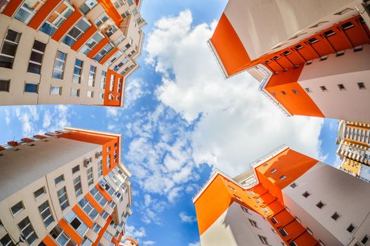 Fisheye shot of new apartments buildings exterior