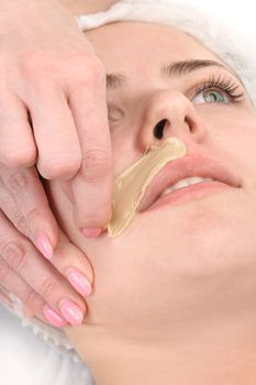 beauty salon, mustache depilation, facial skin treatment and care