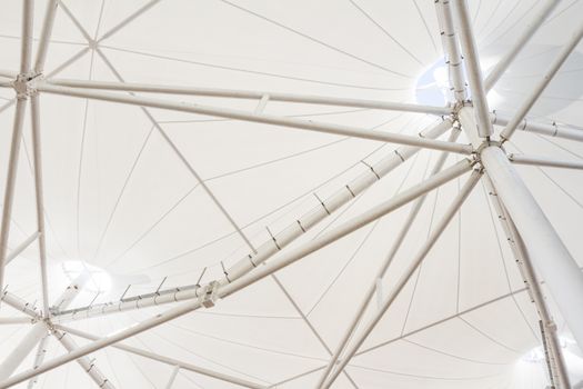 Low angle view of steel structure of modern building roof