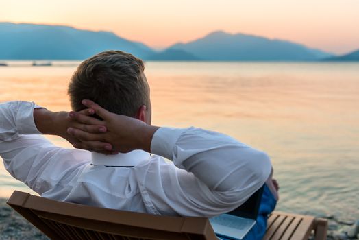 entrepreneur enjoys staying on the beach