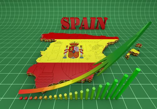 3D map illustration of SPAIN with flag