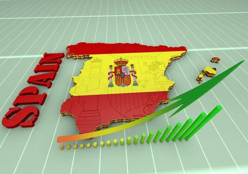 3D map illustration of SPAIN with flag