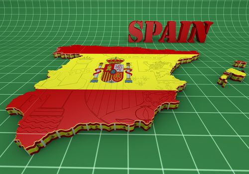 3D map illustration of SPAIN with flag