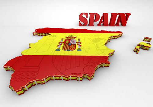 3D map illustration of SPAIN with flag