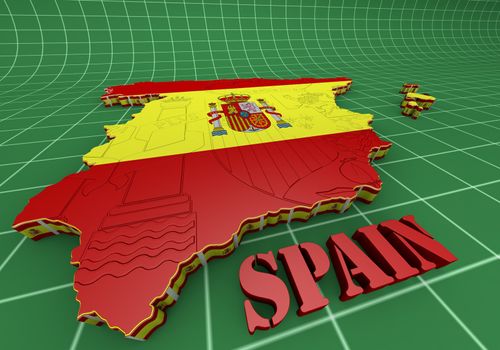 3D map illustration of SPAIN with flag