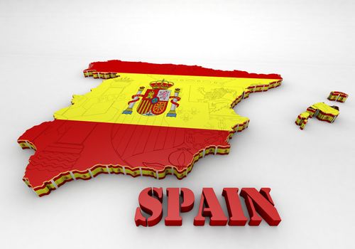 3D map illustration of SPAIN with flag