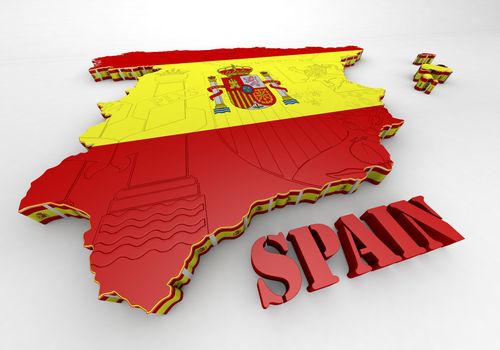 3D map illustration of SPAIN with flag