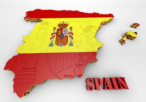 3D map illustration of SPAIN with flag