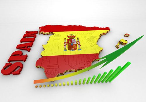 3D map illustration of SPAIN with flag