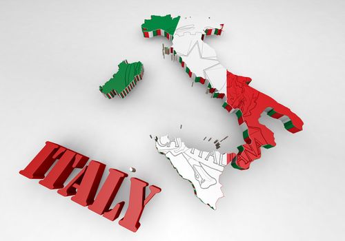 3D Map illustration of Italy with flag