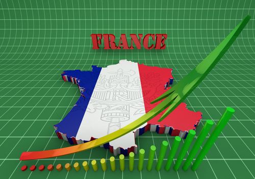 Map of France with flag colors. 3d render illustration.