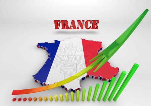 Map of France with flag colors. 3d render illustration.