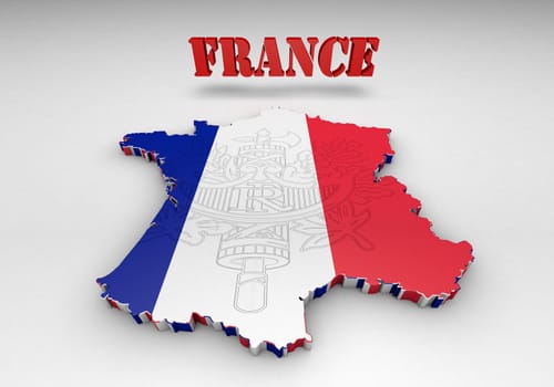 Map of France with flag colors. 3d render illustration.