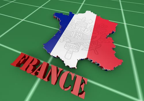 Map of France with flag colors. 3d render illustration.