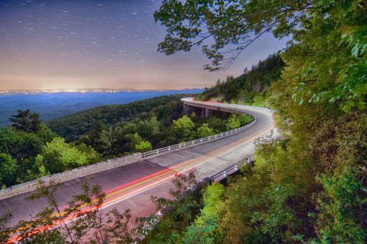 linn cove viaduct in blue ridge mountains at night