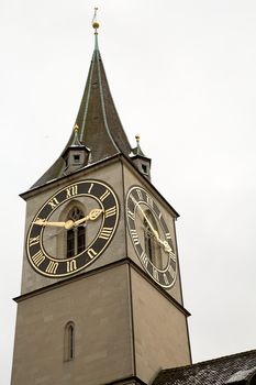 Tower of the Sint Peter Church in Zurich Switzerland