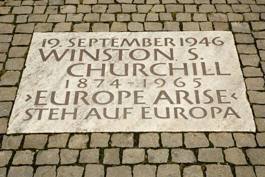 Commemorative plaque for the speech of Winston Churchill at the University of Zurich